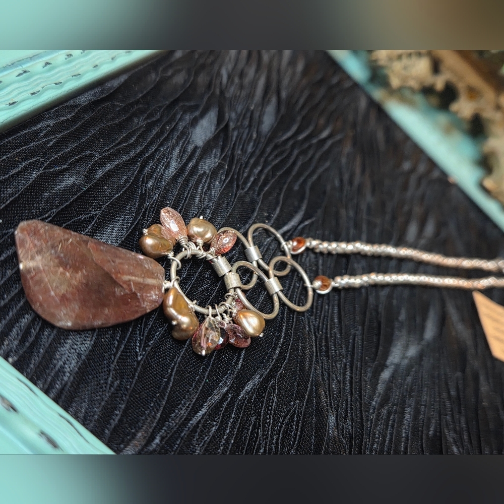 'Kristin Ford' Rutilat Quartz, Sapphire,Garnet,Tourmaline,Spinal,Pearl Neclace